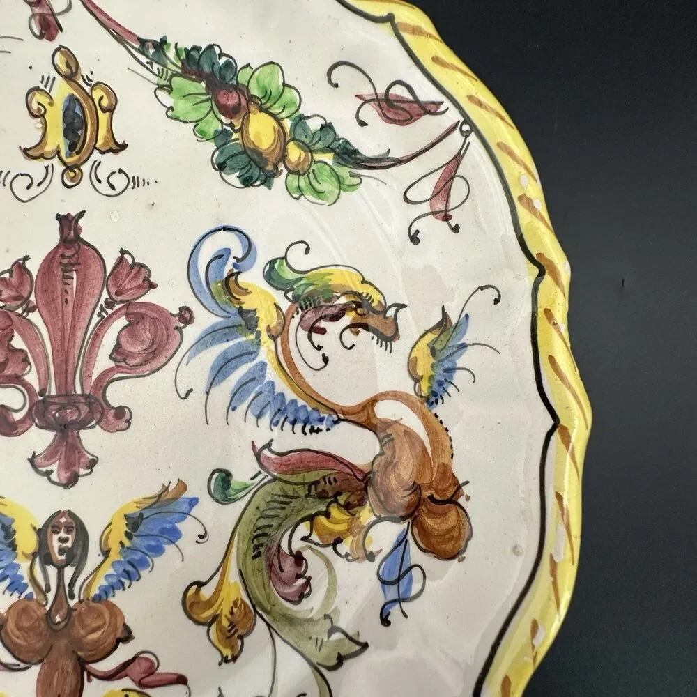 Vintage Fratelli Fanciullacci Italy Majolica Dragon Plates Set 2 Ready to Hang